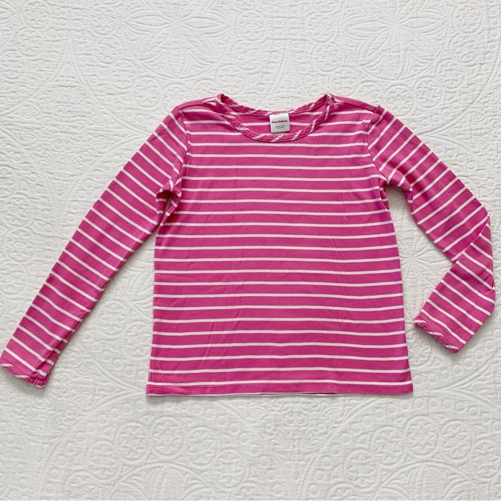Hanna Andersson Girls' Striped Long Sleeve Pima Cotton Tee, Pink / White